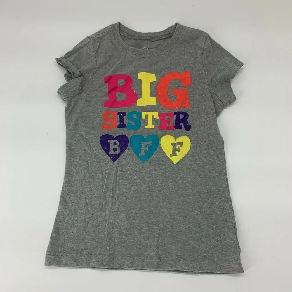 Children’s Place Circo Girls T-Shirt Lot Big Sister BFF Floral Appliqué Sz 5T 5